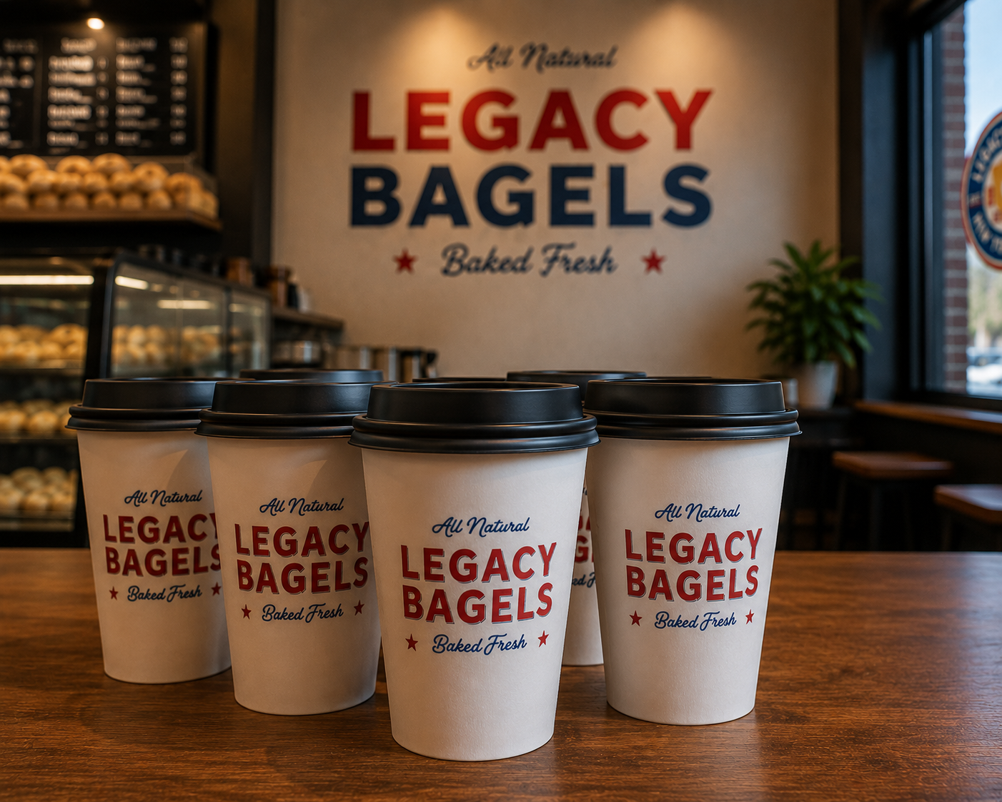 Freshly baked bagels, sandwiches and coffee at Legacy Bagels