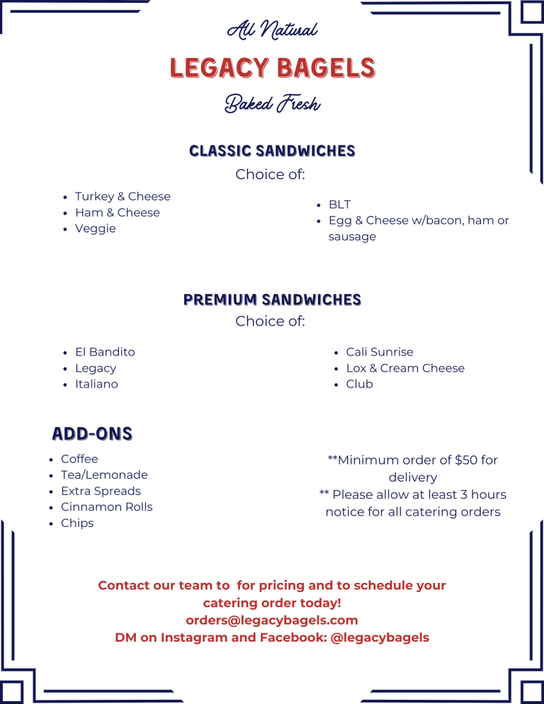 Freshly baked bagels, sandwiches and coffee at Legacy Bagels